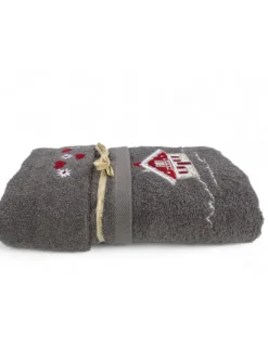 Set Asciugamani Tirolese Casetta Grigio - Tirolo - Spugna 100% Cotone - Ricamo Chalet Montagna Made in Italy