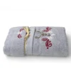 Set Asciugamani Tirolese Cervo e Stelle Alpine Grigio Chiaro - Tirolo - Spugna 100% Cotone - Ricamo Made in Italy