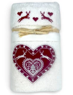 Set Asciugamani Tirolese Panna Cuore Cervo Ricamato | 1 Asciugamano 60x110 + 1 Ospite 40x60 100% Cotone Made in Italy