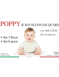 SET BAVAGLINI BAMBINA FEMMINA POPPY © cm. 24x30 bavaglio con elastico e tela AIDA