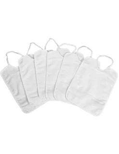 SET 6 BAVAGLINI bambino IN TINTA Unita TUTTO Bianco con elastico in Puro cotone con tela AIDA per ricamare il nome