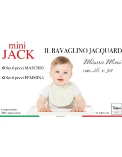 SET BAVAGLINI BAVETTE bambini e bambine mini JACK © cm. 26x34 bavaglio con elastico in puro cotone