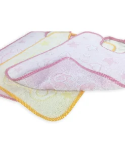 SET 3 Bavaglini BAVETTE bambino COCCOLE cm. 29x35 bavaglio con elastico Puro cotone