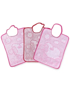 SET 3 Bavaglini BAVETTE bambino WOOLY cm. 29x35 bavaglio con elastico Puro cotone