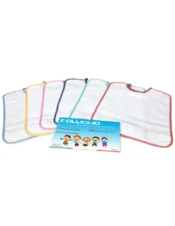 SET 6 BAVAGLINI BAVETTE bambino POLLICINO © cm. 28 x 33 bavaglio con elastico puro cotone con tela AIDA per ricamare il nome