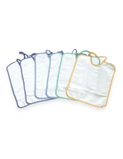 SET 6 BAVAGLINI BAVETTE bambino POLLICINO © cm. 28 x 33 bavaglio con elastico puro cotone con tela AIDA per ricamare il nome