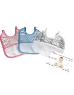SET 3 BAVAGLINI BAVETTE bambino PIPPÌU © cm. 16x18 misura MINI bavaglio con lacci con tela aida