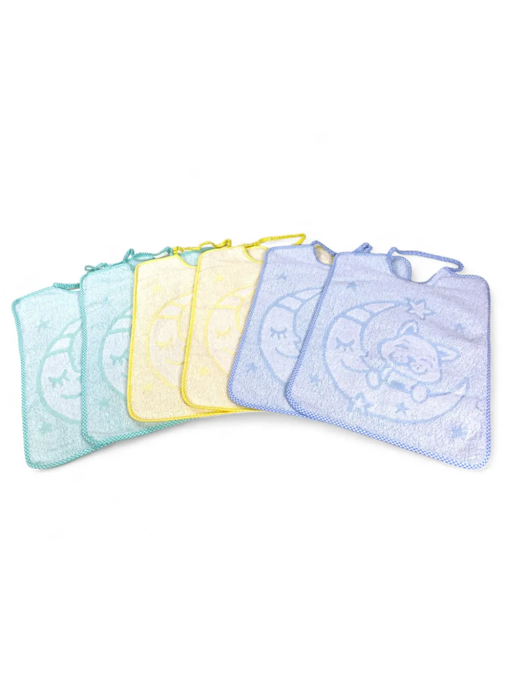 SET 6 BAVAGLINI BAVETTE bambino JACK © cm. 30x39 misura MAXI bavaglio con elastico puro cotone
