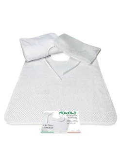 SET BAVAGLIONE ADULTO tinta unita bianco ROMOLO © bavaglio con LACCI completo di sacco per il lavaggio