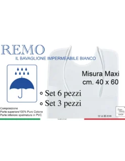 SET Bavaglione Bianco da ADULTO Impermeabile REMO © bavaglio con LACCI antimacchia