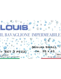 SET DI 3 BAVAGLIONE ADULTO impermeabile LOUIS © bavaglio con LACCI antimacchia misura SMALL completo di sacco per il lavaggio