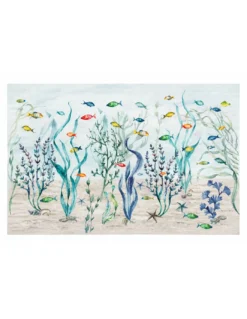 Set Lenzuolo Copriletto con Balza Matrimoniale 250x290 + 2 Federe 50x80, 100% Cotone, Fantasia Mare Blu