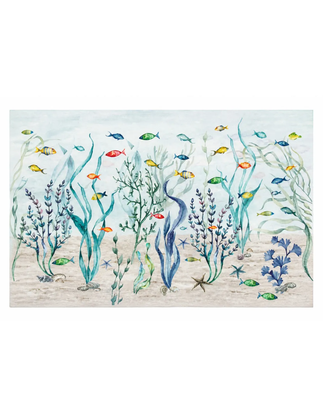 Set Lenzuolo Copriletto con Balza Matrimoniale 250x290 + 2 Federe 50x80, 100% Cotone, Fantasia Mare Blu