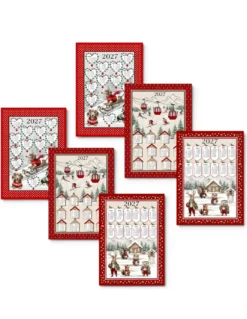 Strofinacci cucina cotone Natale calendario 2027 maxi 50x70cm – Set 6 Pezzi, 3 Stampe, Idea Regalo, Made in Italy variante A