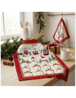 Strofinacci cucina cotone Natale calendario 2027 maxi 50x70cm – Set 6 Pezzi, 3 Stampe, Idea Regalo, Made in Italy variante A
