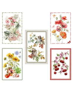 Strofinacci Cucina Cotone Set 5 Pezzi 50x70 cm - Fantasie Floreali e Gatti - con Asola