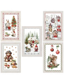 Strofinacci Cucina Natale – Set 5 Pezzi 50x70 cm – Canovacci Cotone Decorativi con Asola