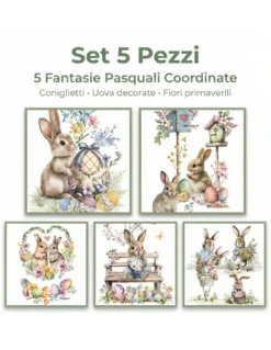 Strofinacci Cucina Pasquali Cotone Set 5 Pezzi 50x70 - Coniglietti e Uova