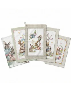 Strofinacci Cucina Pasquali Cotone Set 5 Pezzi 50x70 - Coniglietti e Uova