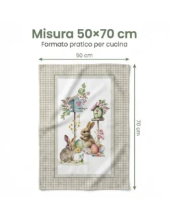 Strofinacci Cucina Pasquali Cotone Set 5 Pezzi 50x70 - Coniglietti e Uova