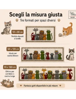 Tappeto Cucina Gatti 100% Cotone Antiscivolo Beige Multiuso