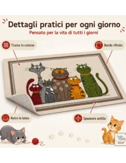 Tappeto Cucina Gatti 100% Cotone Antiscivolo Beige Multiuso