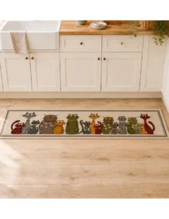 Tappeto Cucina Gatti 100% Cotone Antiscivolo Beige Multiuso