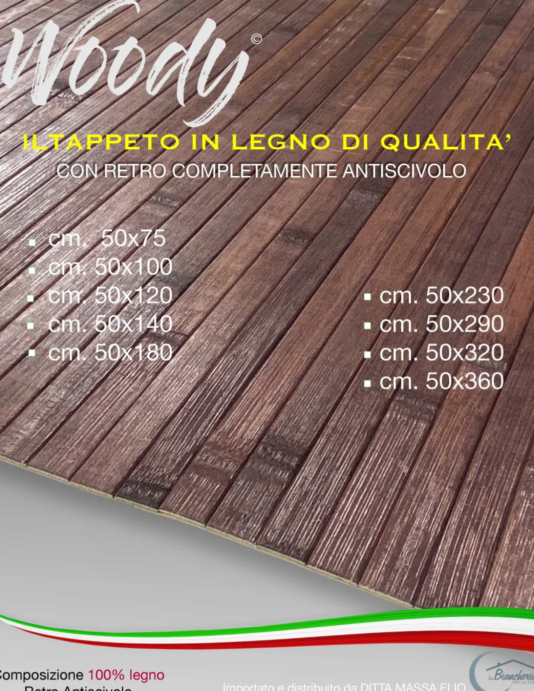 TAPPETO cucina IN LEGNO bamboo WOODY unito MARRONE
