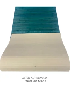 Tappeto cucina in legno di bambù WOODY - Blu Tinta Unita, Antiscivolo, Facile da Pulire