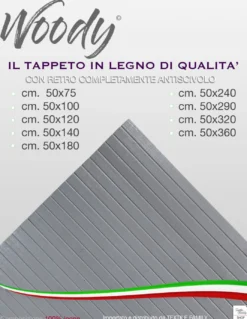 Tappeto cucina in legno di bambù WOODY - Rosso Tinta Unita, Antiscivolo, Facile da Pulire
