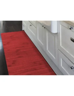Tappeto cucina in legno di bambù WOODY - Rosso Tinta Unita, Antiscivolo, Facile da Pulire