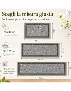 Tappeto Cucina Margherite 100% Cotone Antiscivolo Grigio Multiuso