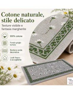Tappeto Cucina Margherite 100% Cotone Antiscivolo Grigio Multiuso