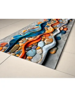 Tappeto Cucina Runner Antiscivolo - Fantasia Sassi Mare Colorata - Made in Italy, Ultra Sottile e Lavabile