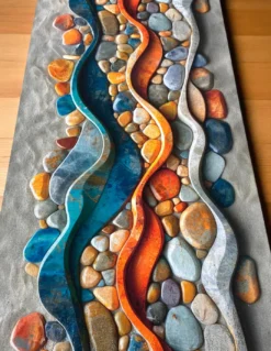 Tappeto Cucina Runner Antiscivolo - Fantasia Sassi Mare Colorata - Made in Italy, Ultra Sottile e Lavabile