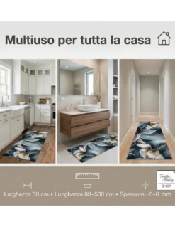 Tappeto Cucina Runner Gigli Antiscivolo 50 cm, Lavabile e Tagliabile, Fondo PVC, 100% Poliestere, Made in Italy