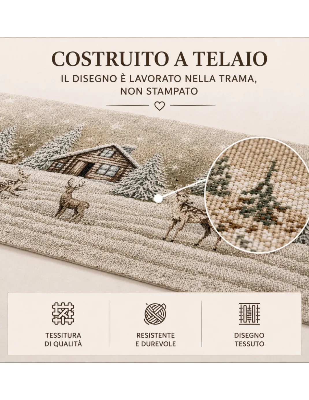 Tappeto Cucina Tirolese Chalet Beige Passatoia Antiscivolo Made in Italy