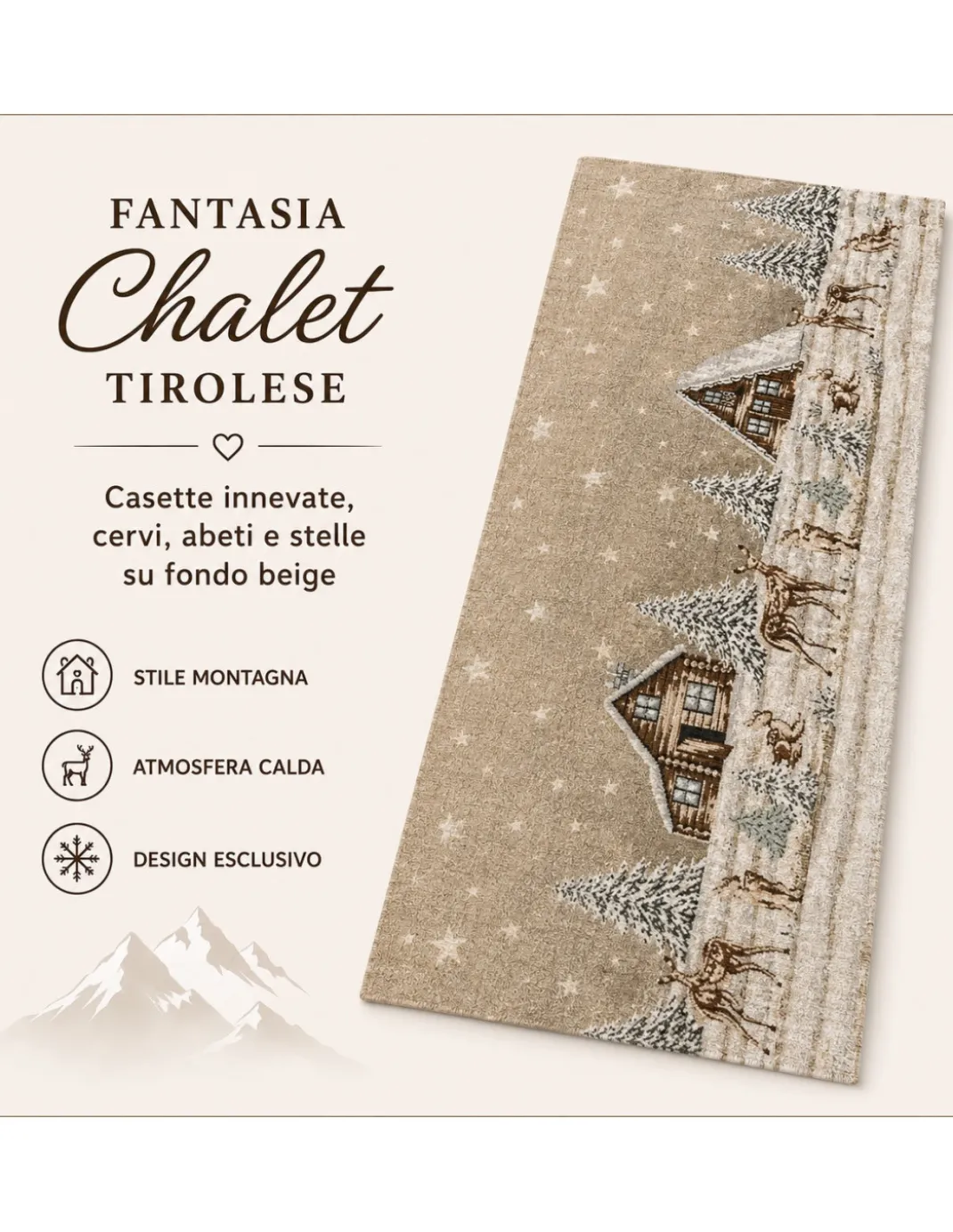 Tappeto Cucina Tirolese Chalet Beige Passatoia Antiscivolo Made in Italy