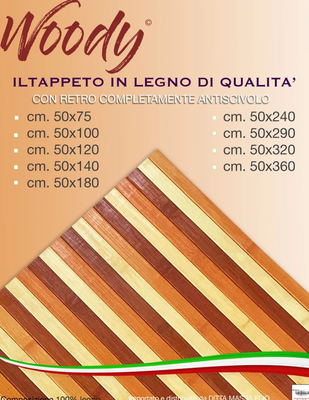 TAPPETO cucina WOODY © IN legno BAMBOO ARANCIO SFUMATO tutte le misure