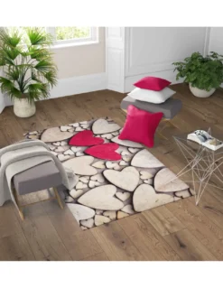 TAPPETO FANTASY HD moderno camera e salotto CUORI MODERNI rosso