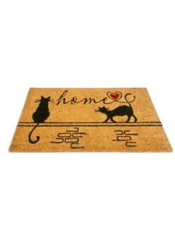 Tappeto Ingresso Esterno in Cocco - Zerbino Antiscivolo Home con Gatti Stilizzati - 40x70 cm