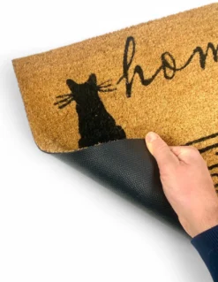 Tappeto Ingresso Esterno in Cocco - Zerbino Antiscivolo Home con Gatti Stilizzati - 40x70 cm