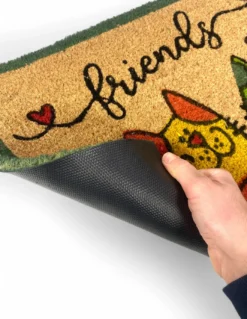 Tappeto Ingresso Esterno in Cocco - Zerbino Antiscivolo Friends con Gatti Colorati - 40x70 cm