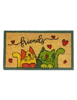 Tappeto Ingresso Esterno in Cocco - Zerbino Antiscivolo Friends con Gatti Colorati - 40x70 cm
