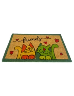 Tappeto Ingresso Esterno in Cocco - Zerbino Antiscivolo Friends con Gatti Colorati - 40x70 cm