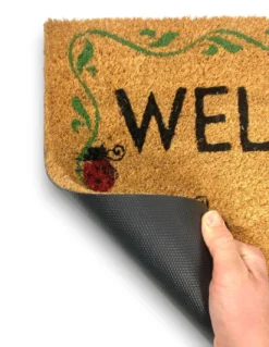 Tappeto Ingresso Esterno in Cocco - Zerbino Antiscivolo Welcome con Coccinelle - 40x70 cm