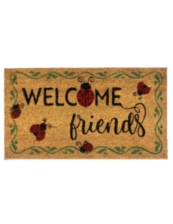 Tappeto Ingresso Esterno in Cocco - Zerbino Antiscivolo Welcome con Coccinelle - 40x70 cm