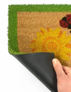 Tappeto Ingresso Esterno in Cocco - Zerbino Antiscivolo con Coccinelle e Girasoli - 40x70 cm