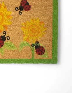 Tappeto Ingresso Esterno in Cocco - Zerbino Antiscivolo con Coccinelle e Girasoli - 40x70 cm