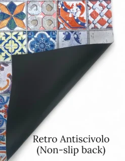 Tappeto Runner Maiolica Vintage Antiscivolo – Passatoia Cucina Colorata PVC Lavabile – Made in Italy, Facile da Pulire